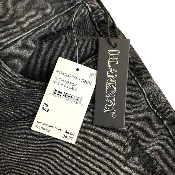 Blank NYC Shorts Womens 26 Washed Black Distressed Denim Mid Rise Button Fly NWT - Picture 5 of 16